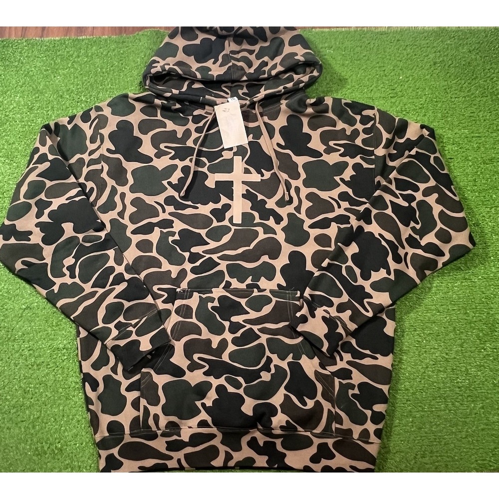 Independent Trading Company Duck Camo Hoodie LG Heavyweight Cross Religious NWT